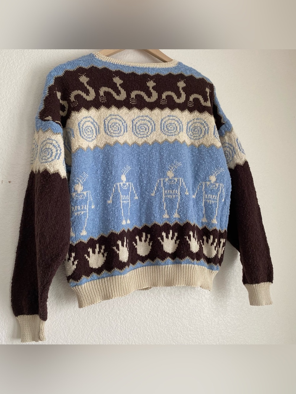 Vintage Felizzi hieroglyphic parietal art hand loomed knitted cardigan sweater - Picture 10 of 16